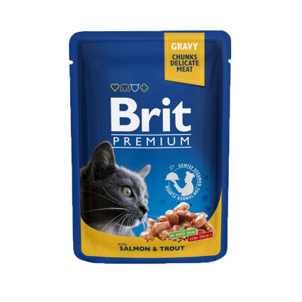 Brit Premium By Nature Gravy Chunks Adult Jelly Cat Food-Salmon & Trout (100g)