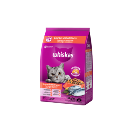 Whiskas 1+ Adult Dry Cat Food-Gourmet Seafood Flavour (3kg)