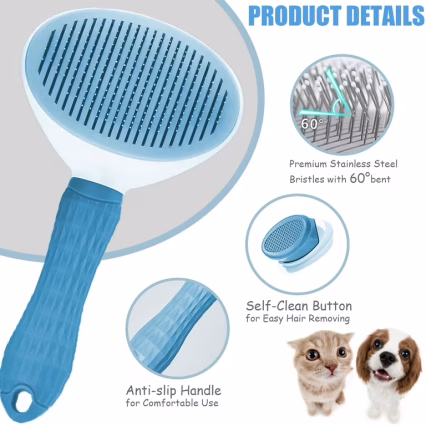 Self Cleaning Pets Button Brush Oval Shape